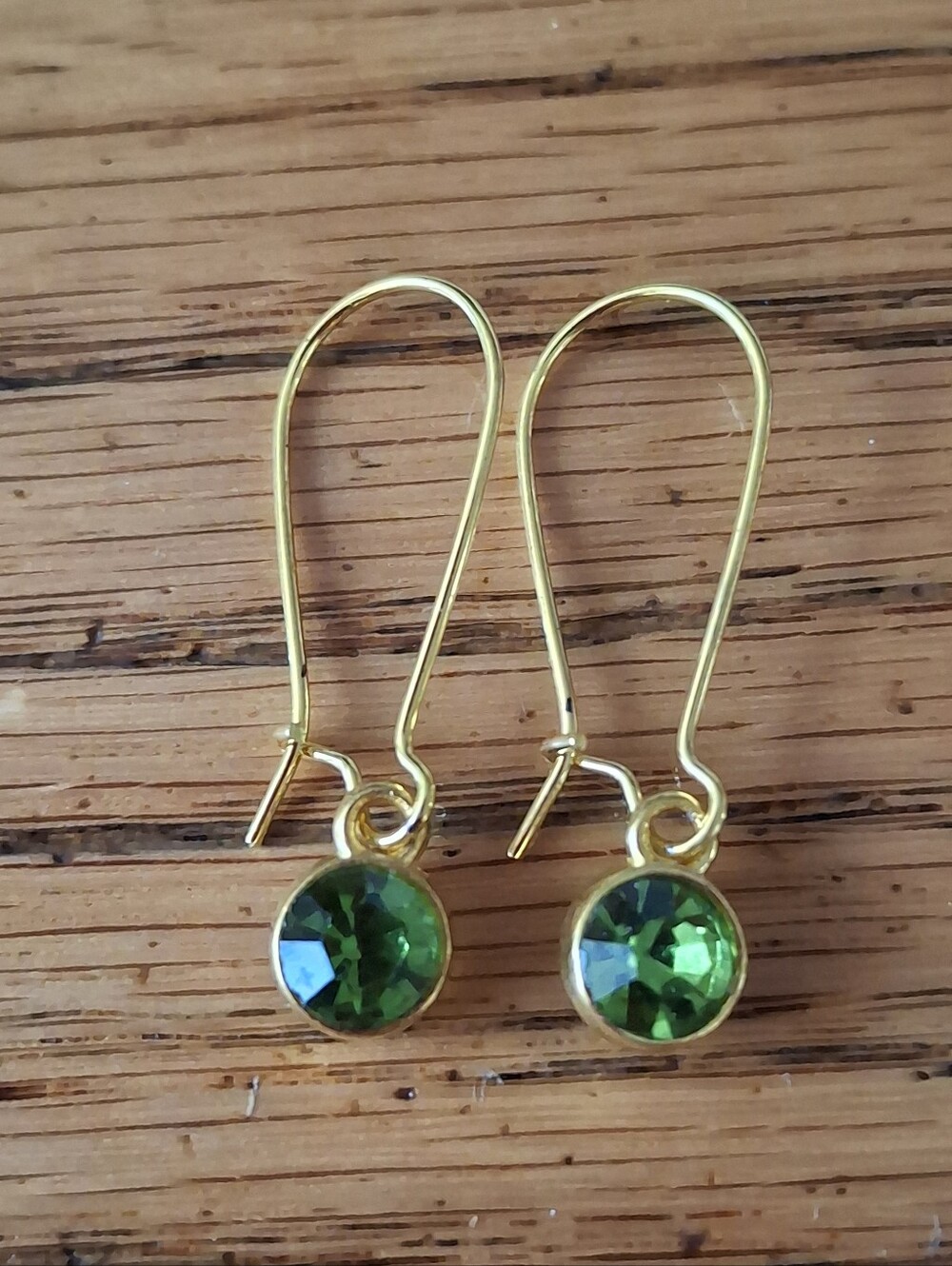 Gold-Tone Drop Earrings with Green Crystal Stones